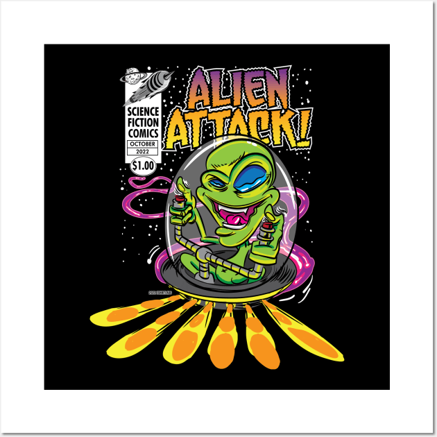 Alien Attack Science Fiction Comicbook Cover Wall Art by eShirtLabs